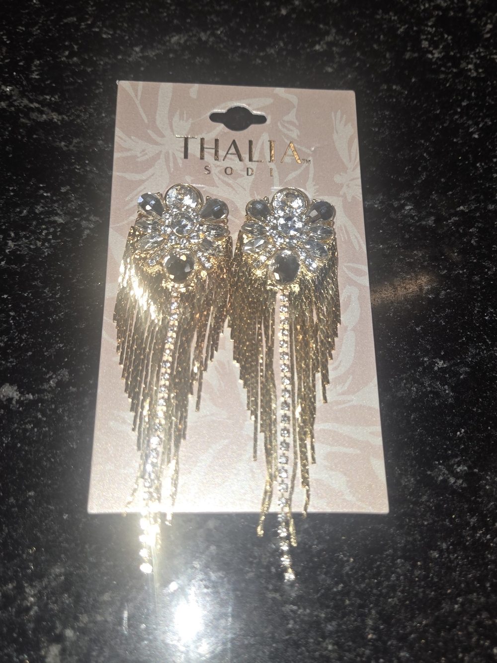 Thalia Sodi Gold Crystal Fringe Statement Earrings